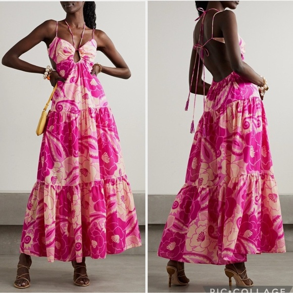Farm Rio Size Large Pink Tropical Groove Maxi Dress - Picture 1 of 7